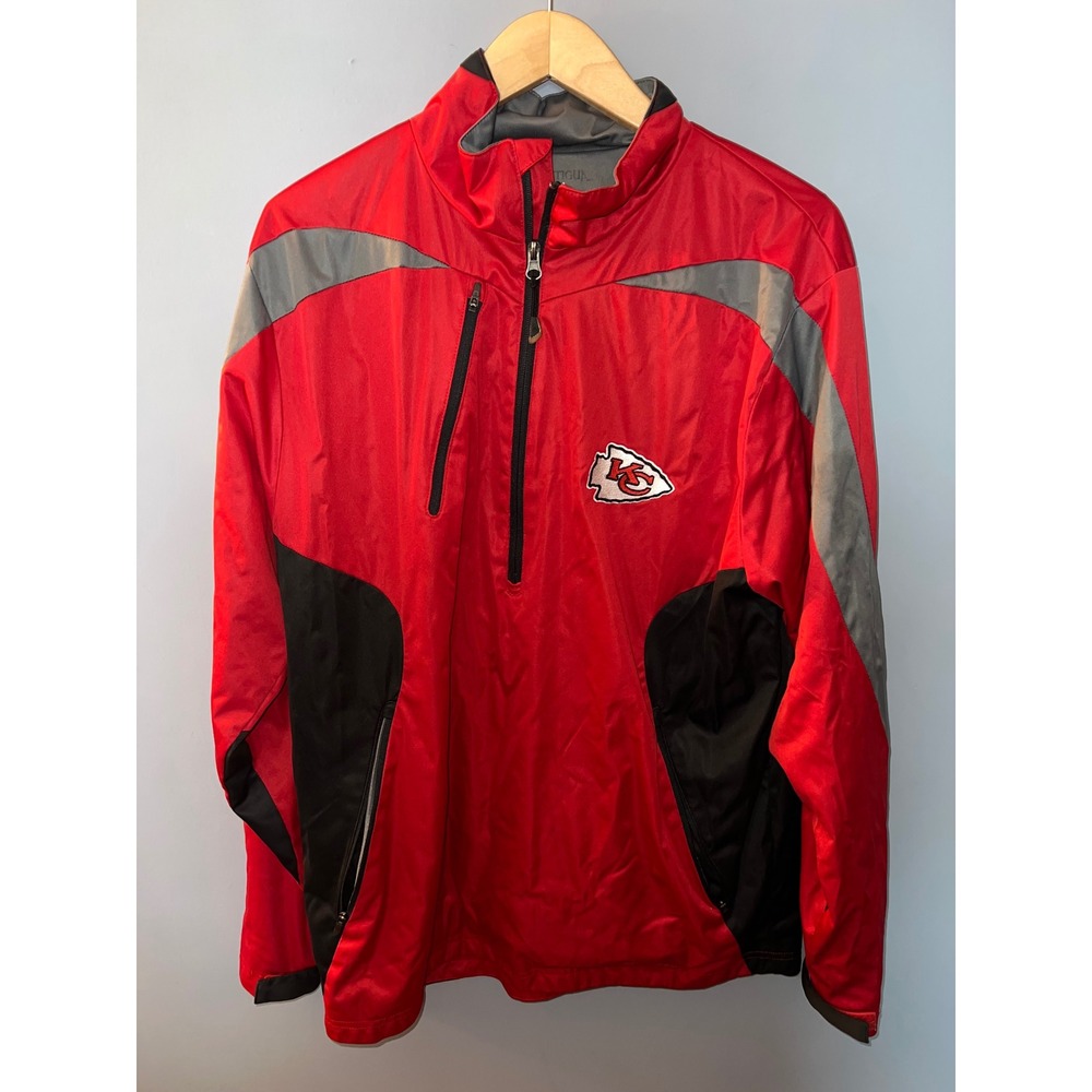 Antigua Kansas City Chiefs NFL Mens Large Red Black Quarter Zip Windbreaker